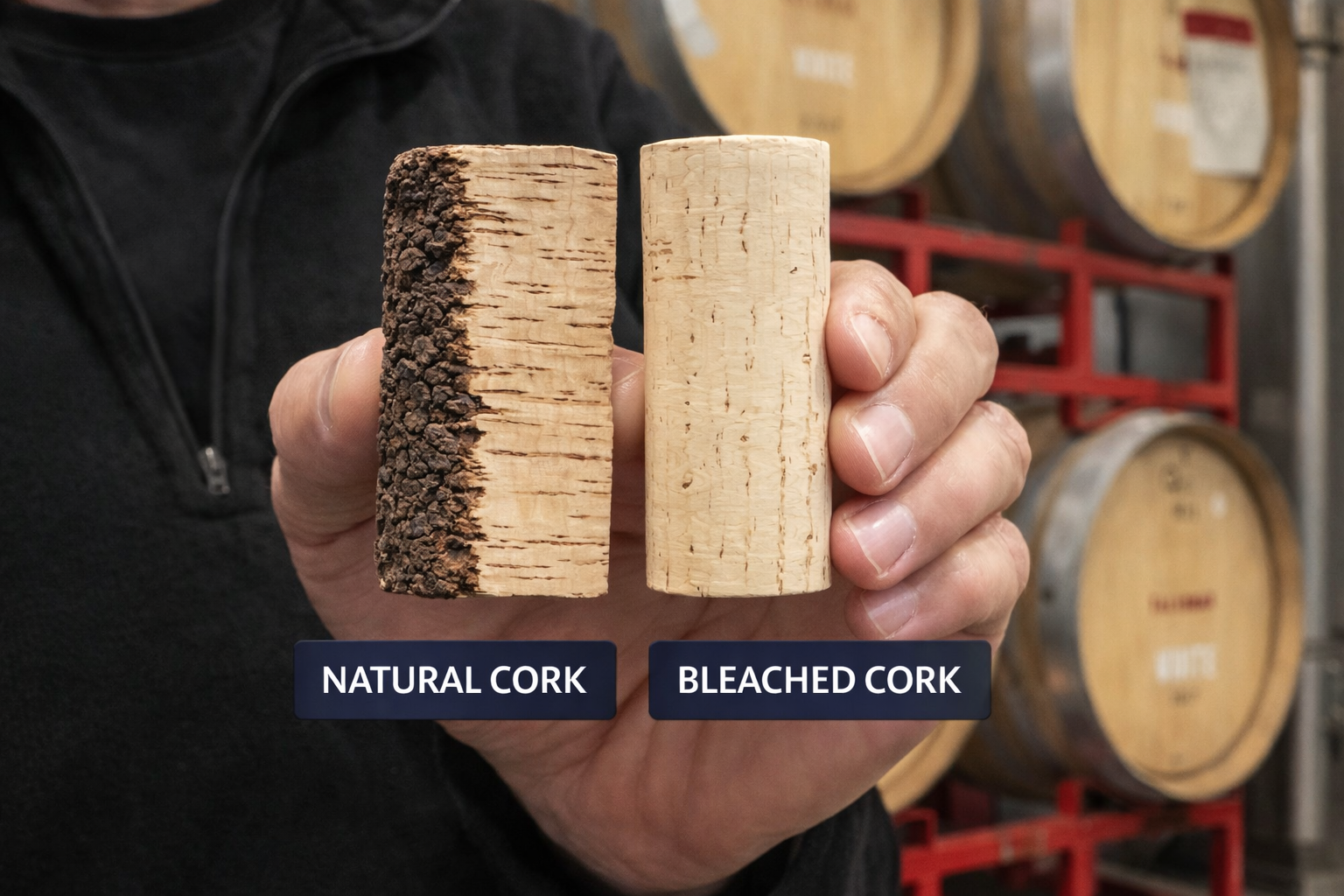 Natural, unbleached cork—sustainably harvested and thoughtfully chosen for both wine quality and environmental responsibility.